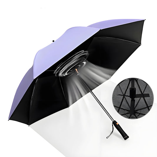 Large UV-Blocking Fan Umbrella - Wind & Water Resistant Parasol with Long Handle for Beach & Golf