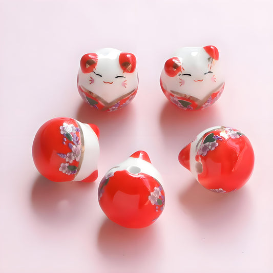 DIY Jewelry Ideas: Hand Painted Lucky Cat Ceramic Beads