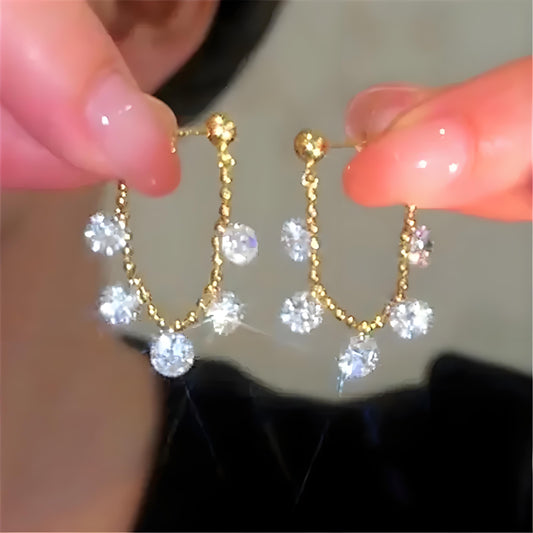 Sparkling Zircon Chain Dangle Earrings