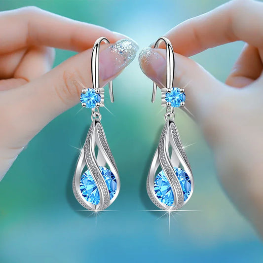 Luxury Blue Crystal Earrings - 925 Sterling Silver for Women | Elegant Jewelry for Parties, Weddings & Gifts