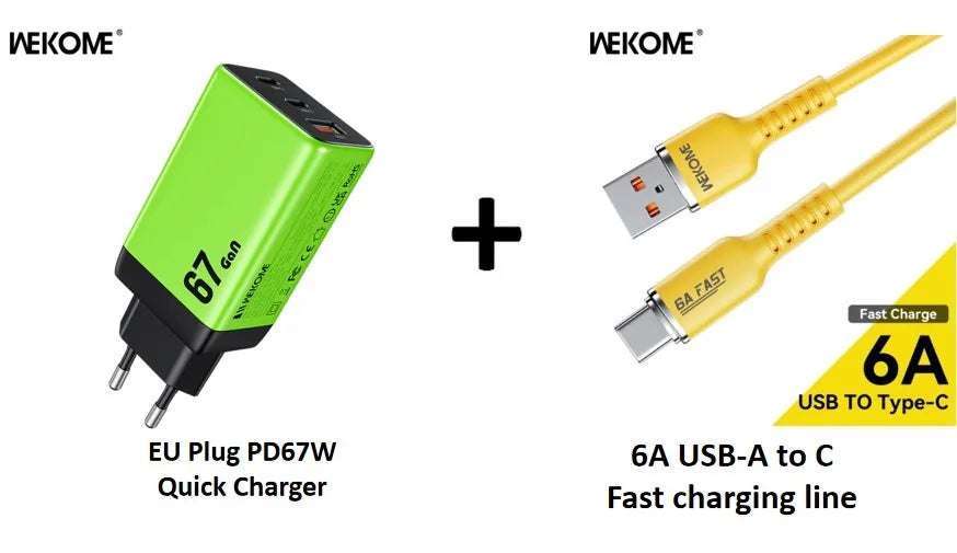 WEKOME 67W GaN Charger Quick Charge Fast Charging Type C Charger