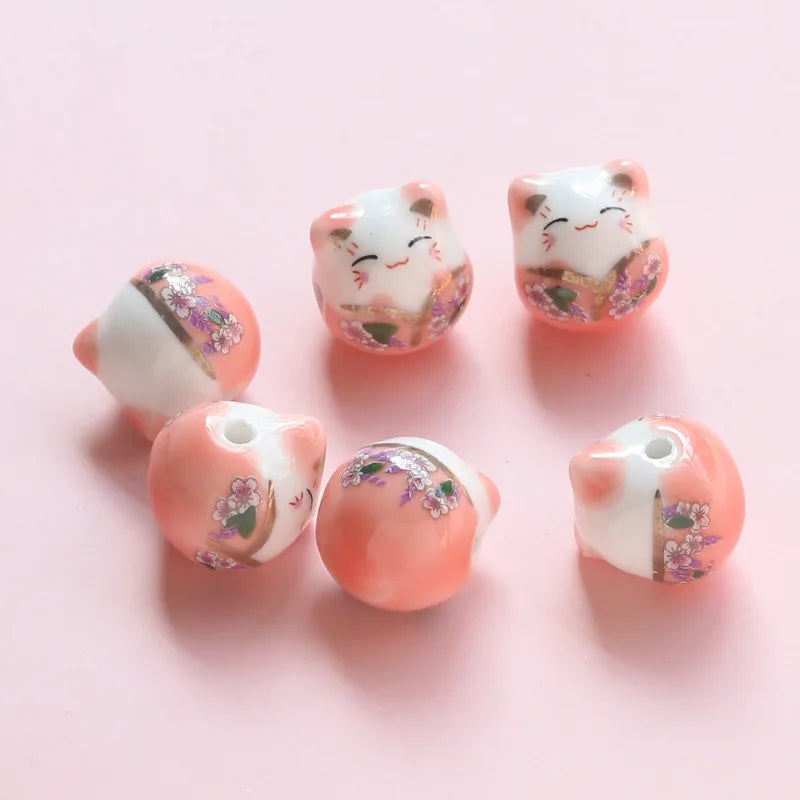 DIY Jewelry Ideas: Hand Painted Lucky Cat Ceramic Beads