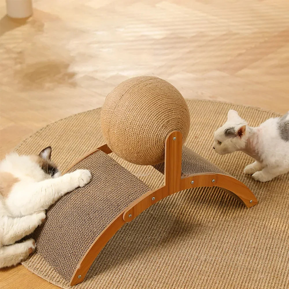 2-in-1 Wooden Cat Scratcher Ball & Sisal Paw Grinding Toy