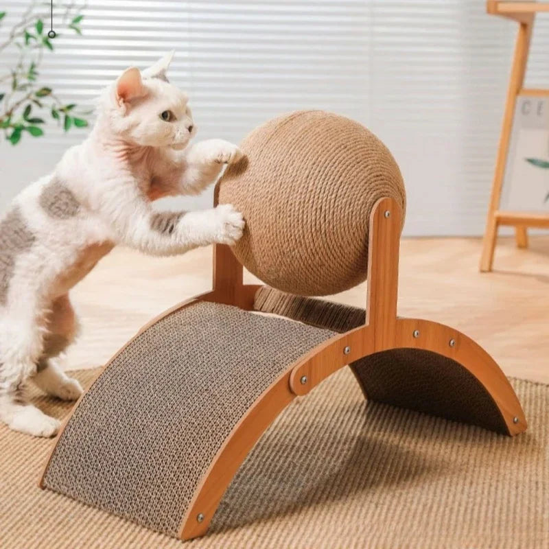 2-in-1 Wooden Cat Scratcher Ball & Sisal Paw Grinding Toy