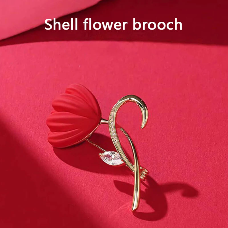 Dressing Ideas: Chic Red Rose Enamel Brooch with Crystals - Elegant Jewelry Gift