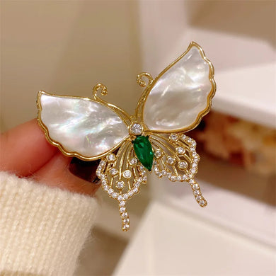 Elegant Rhinestone Butterfly Brooches for Women - Natural Shell Lapel Pins, Perfect for Party Suits and Gifts