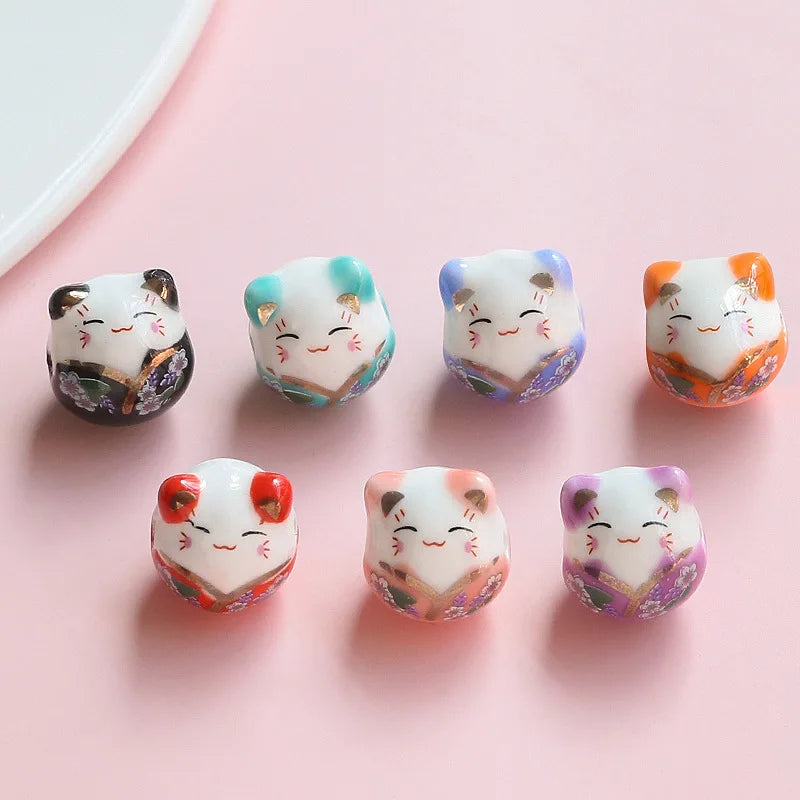 DIY Jewelry Ideas: Hand Painted Lucky Cat Ceramic Beads