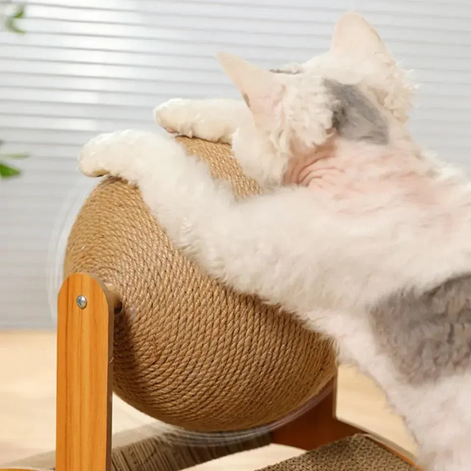 2-in-1 Wooden Cat Scratcher Ball & Sisal Paw Grinding Toy