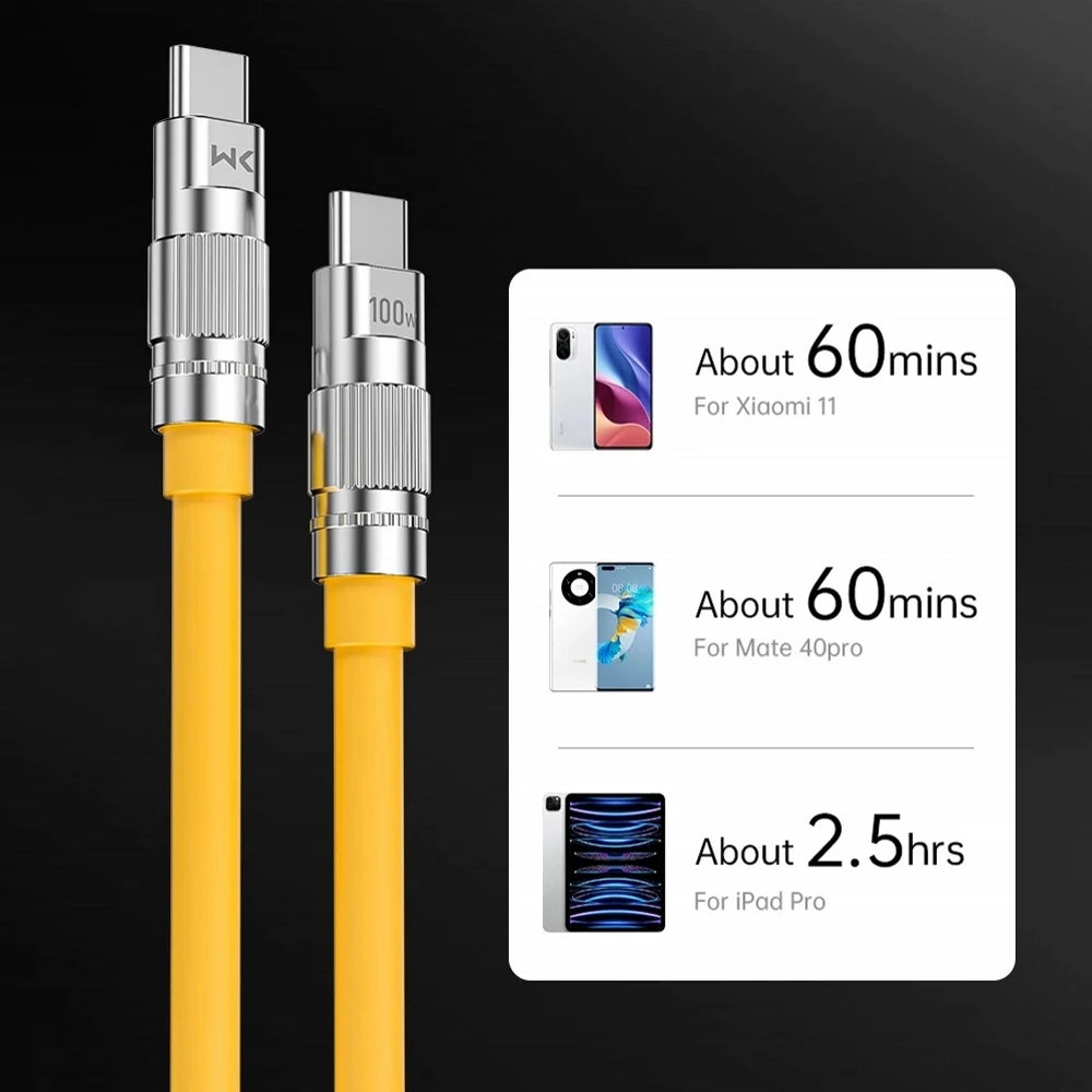 WEKOME 100W Type-C Fast Charging & Data Cable – Liquid Silicone for iPhone 15, Xiaomi, Samsung