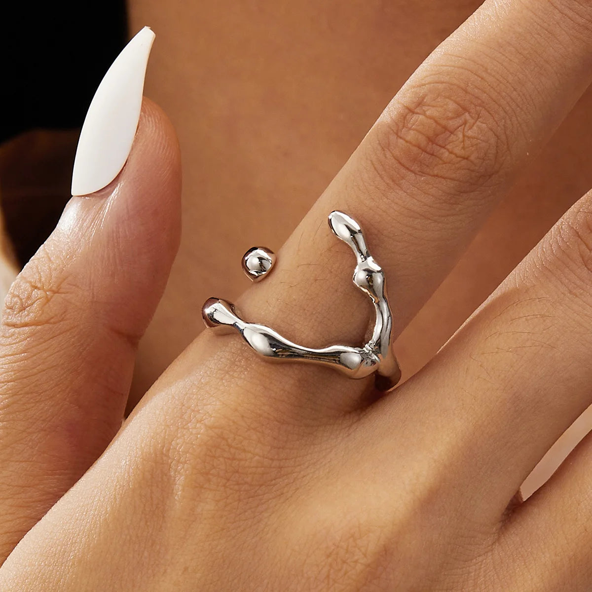 Rings Idea: Vintage Silver Punk Waterdrop Rings with Geometric Liquid Lava Design