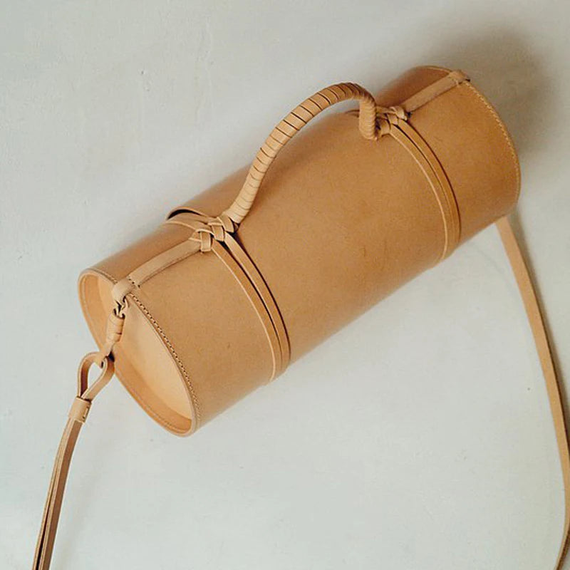 Portable Barrel-Shaped with Retro Weave Shoulder Crossbody bag