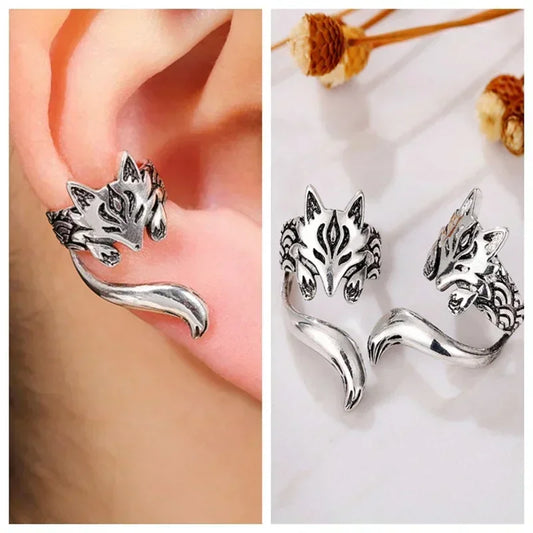 Trendy Fox Shape Clip Earrings - Antique Silver Ear Cuff for Women, Stylish Statement Jewelry