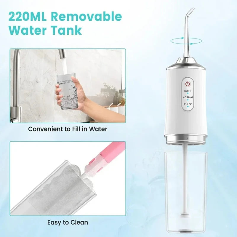 Xiaomi 3-Speed Portable Electric Water Flosser - IPX7 Waterproof, 240ml Removable Tank, Dental Cleaner