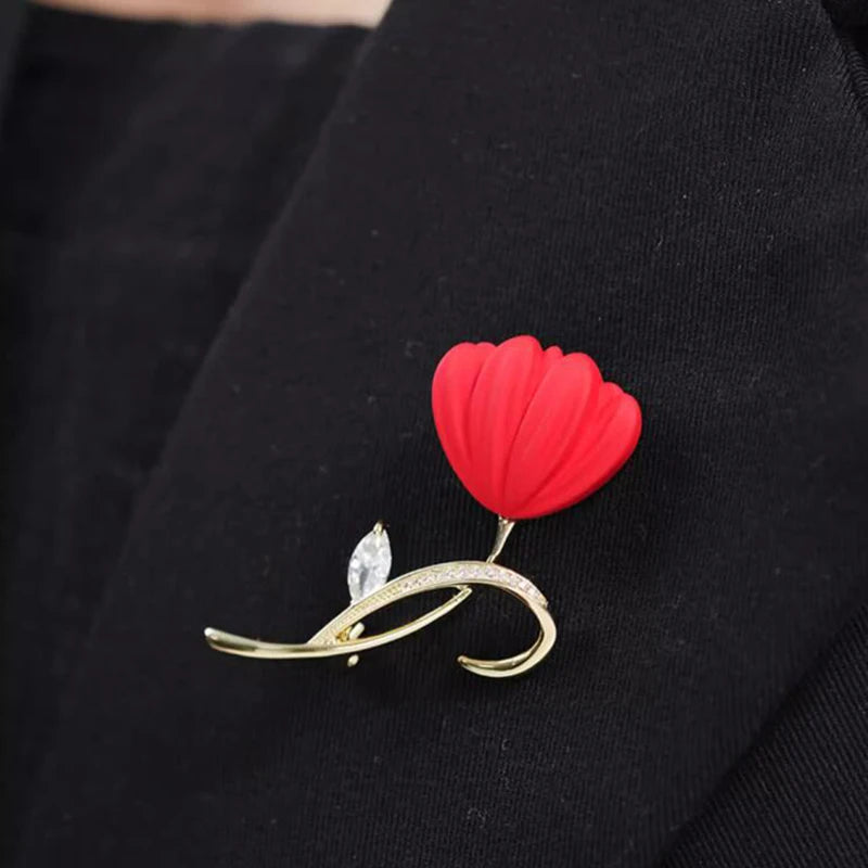 Dressing Ideas: Chic Red Rose Enamel Brooch with Crystals - Elegant Jewelry Gift