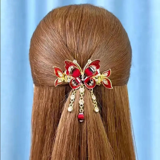 Zircon butterfly hairpin, tassel hairpin, retro ethnic style hairpin