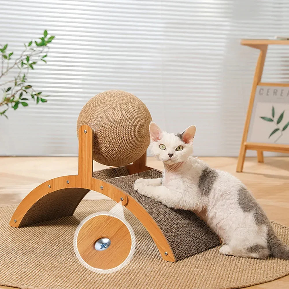 2-in-1 Wooden Cat Scratcher Ball & Sisal Paw Grinding Toy