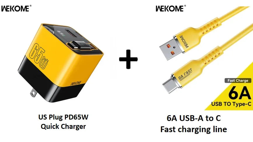 WEKOME 65W USB-C Fast Charger with 80cm Built-In Type-C Cable – Compatible with iPhone 16/15 Pro Max, PD 27W, Xiaomi, Samsung