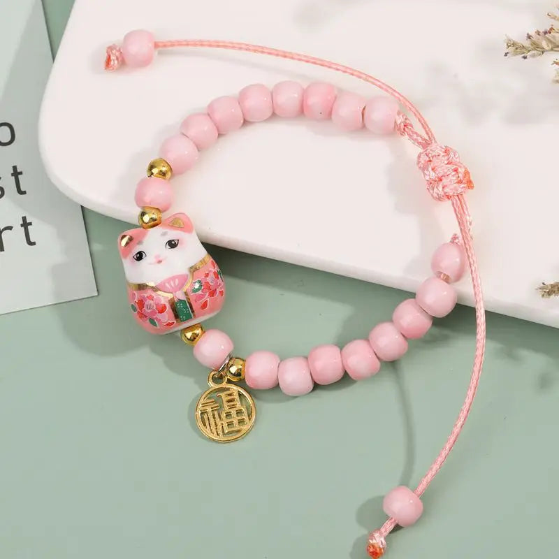 Cute Adjustable Lucky Cat Beaded Bracelet - Colorful Harajuku Charm