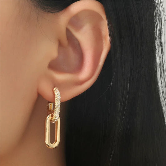 Vintage Gold Geometric Zirconia Drop Earrings