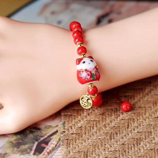 Cute Adjustable Lucky Cat Beaded Bracelet - Colorful Harajuku Charm