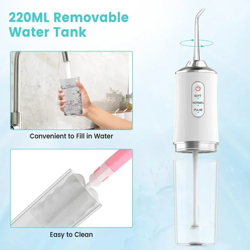 Effortless Teeth Cleaning & Whitening | 200ml Cordless Water Flosser with 3 Pressure Modes & 4 Nozzles - IPX7 Waterproof