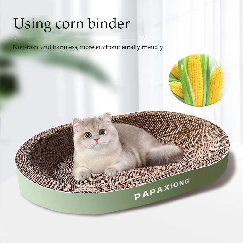 Durable Round Oval Cat Scratcher & Bed with Thickened Cardboard