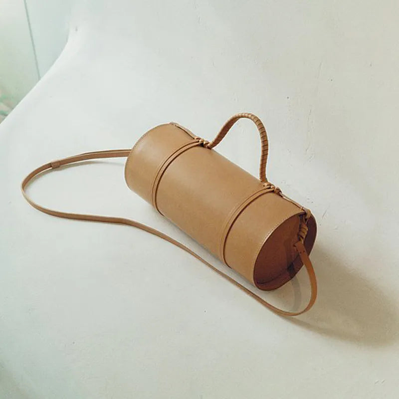 Portable Barrel-Shaped with Retro Weave Shoulder Crossbody bag