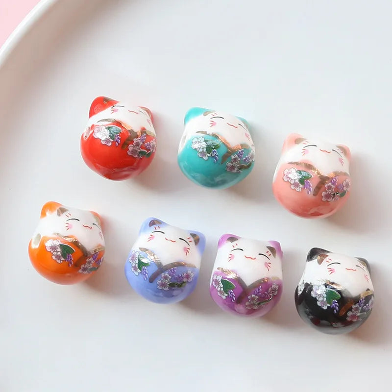 DIY Jewelry Ideas: Hand Painted Lucky Cat Ceramic Beads