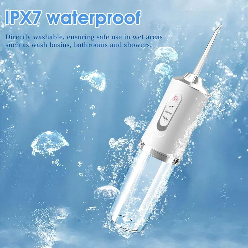 Effortless Teeth Cleaning & Whitening | 200ml Cordless Water Flosser with 3 Pressure Modes & 4 Nozzles - IPX7 Waterproof