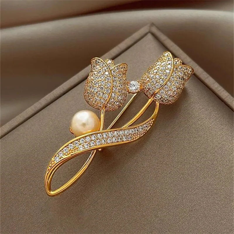 Cute Panda and Bamboo Brooches for Women - Luxury Crystal, Tulip, Wheat, Butterfly, and Pearl Safety Pins for Wedding Party Jewelry Gifts