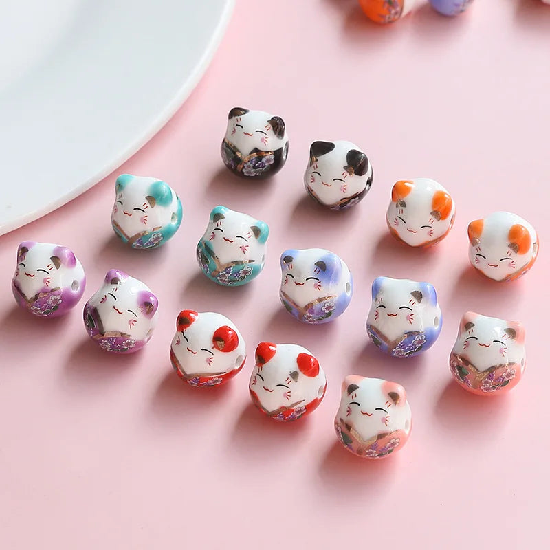 DIY Jewelry Ideas: Hand Painted Lucky Cat Ceramic Beads