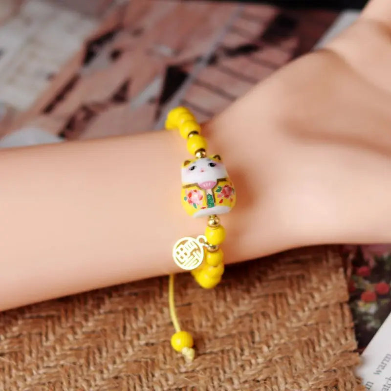 Cute Adjustable Lucky Cat Beaded Bracelet - Colorful Harajuku Charm