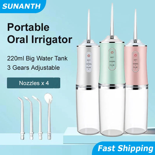 Teeth Cleaning & Whitening Made Easy | 200ml Cordless Oral Irrigator with 3 Pressure Modes, 4 Nozzles, IPX7 Waterproof