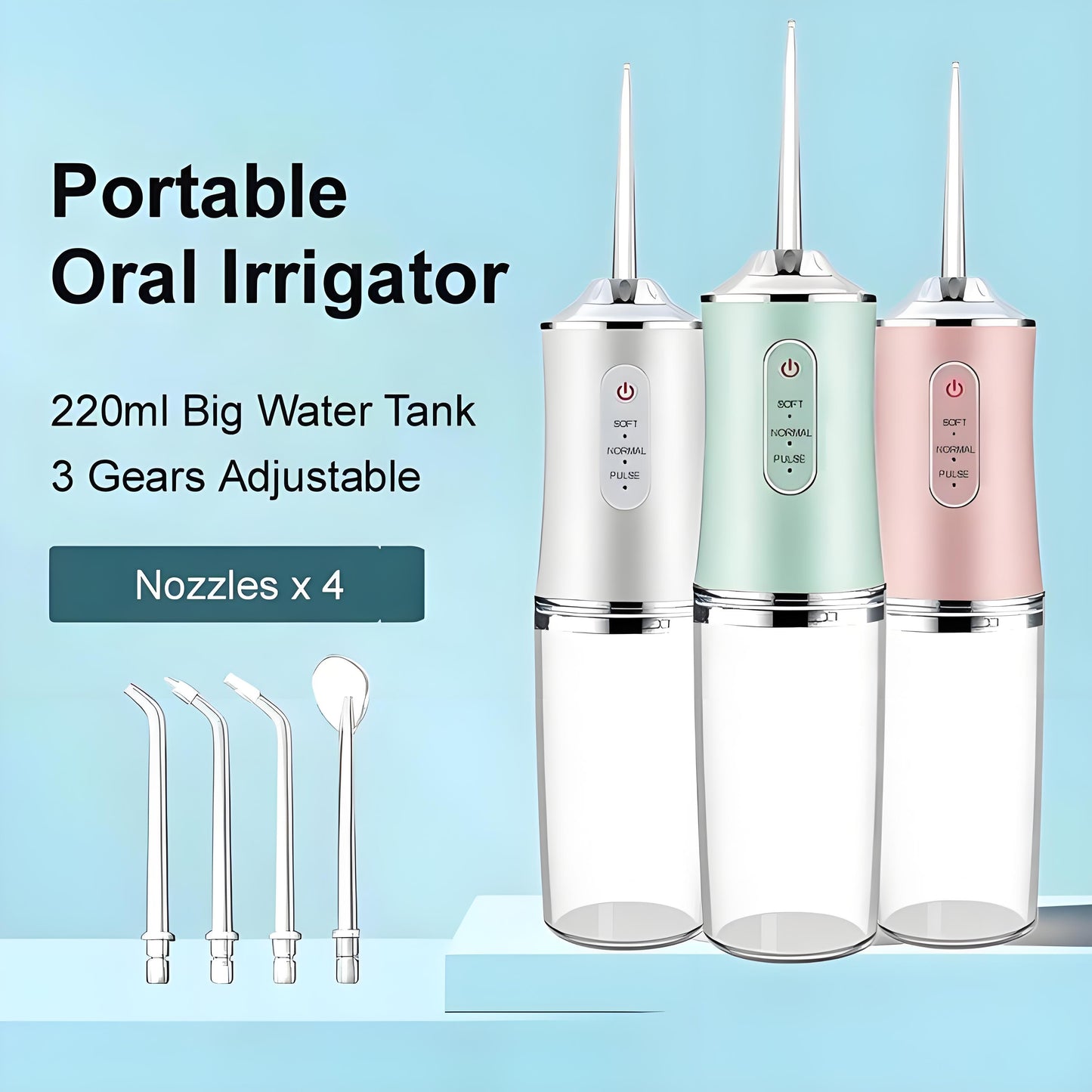 water flosser, cordless oral irrigator, teeth whitening, dental hygiene, portable water flosser, waterproof flosser, IPX7 oral irrigator, plaque removal, gum care, dental flosser with nozzles.